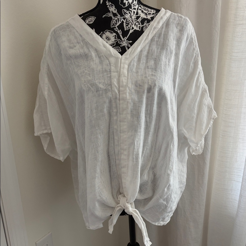 Vince Camuto Sheer White Tie-Front Blouse